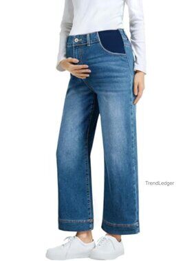 High Waisted Wide Leg Maternity Jeans Stretch Pregnancy Pants